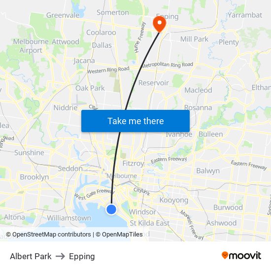 Albert Park to Epping map