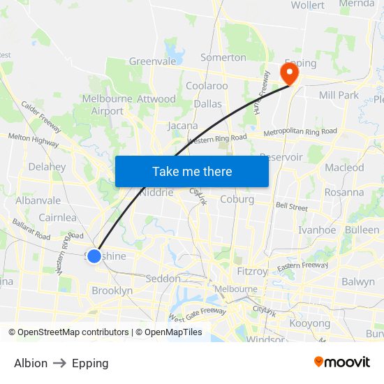 Albion to Epping map