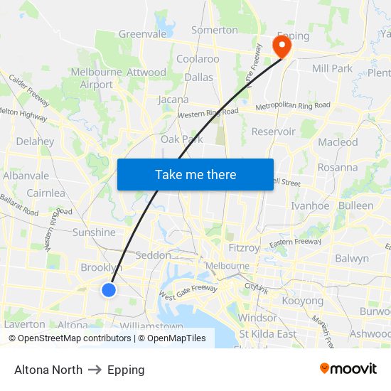 Altona North to Epping map