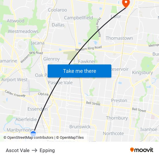 Ascot Vale to Epping map