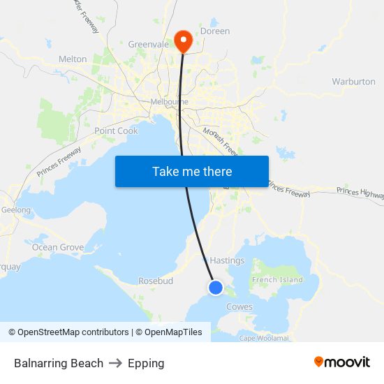 Balnarring Beach to Epping map