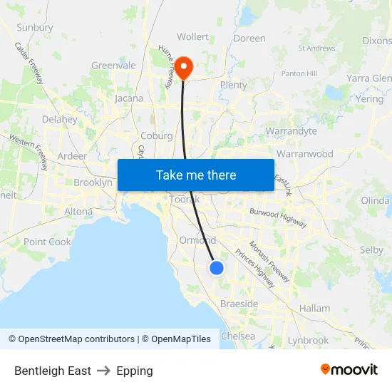 Bentleigh East to Epping map