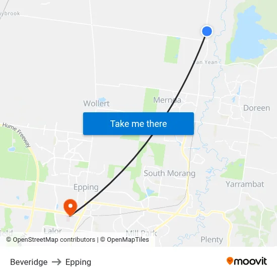 Beveridge to Epping map