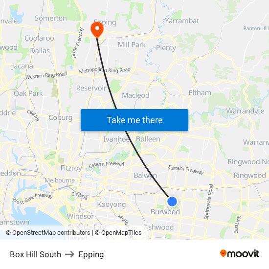 Box Hill South to Epping map