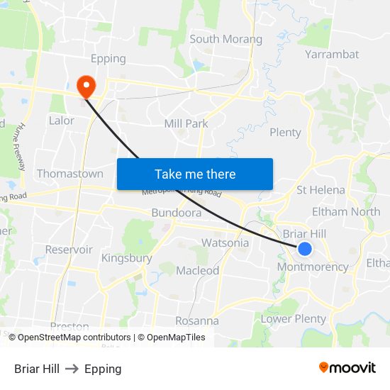 Briar Hill to Epping map