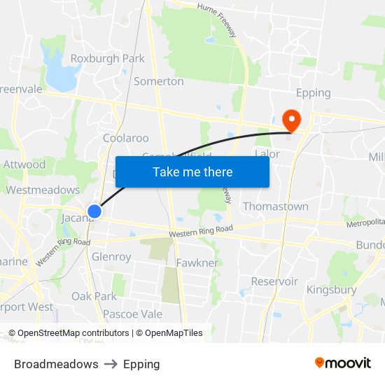 Broadmeadows to Epping map