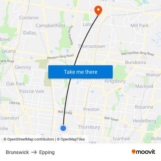 Brunswick to Epping map