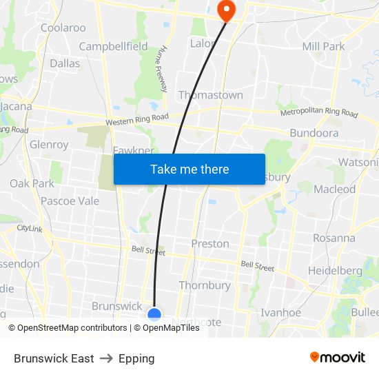 Brunswick East to Epping map