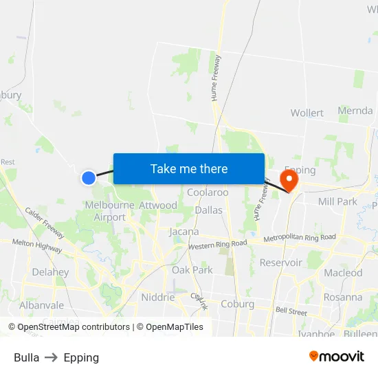 Bulla to Epping map