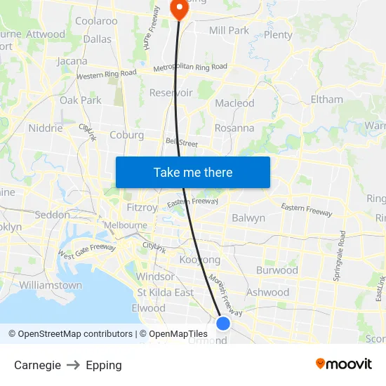 Carnegie to Epping map