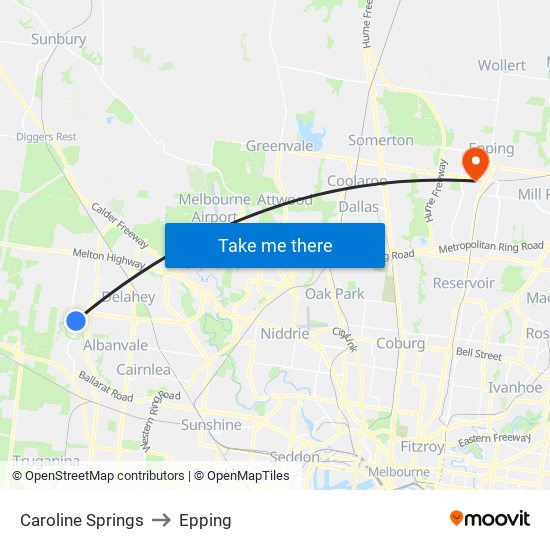 Caroline Springs to Epping map