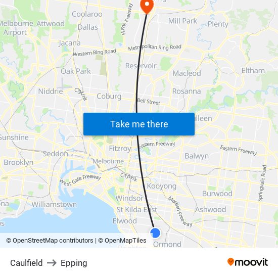 Caulfield to Epping map