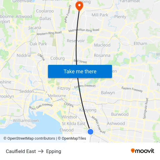 Caulfield East to Epping map