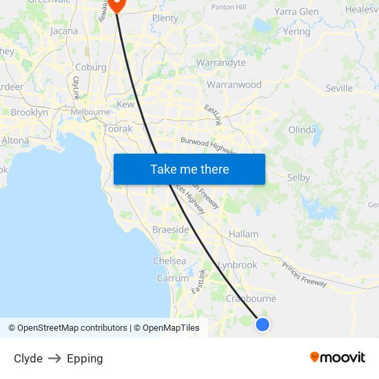 Clyde to Epping map