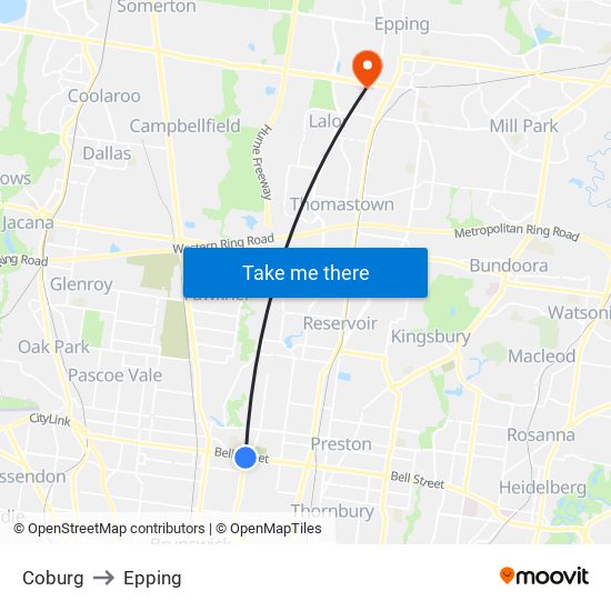 Coburg to Epping map