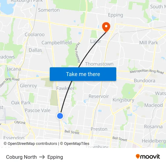 Coburg North to Epping map