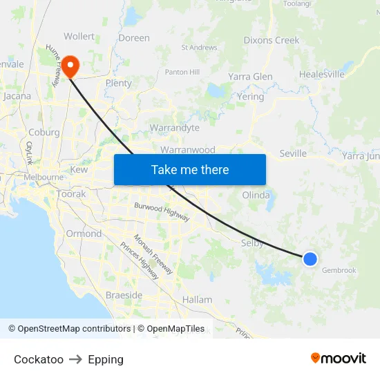Cockatoo to Epping map