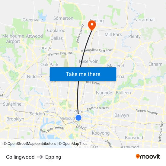 Collingwood to Epping map