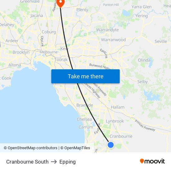 Cranbourne South to Epping map