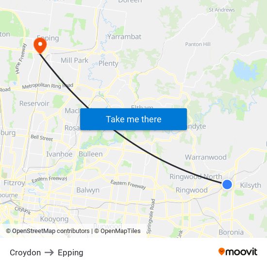 Croydon to Epping map