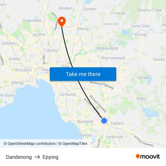 Dandenong to Epping map