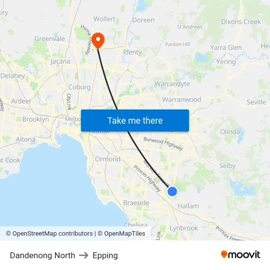 Dandenong North to Epping map