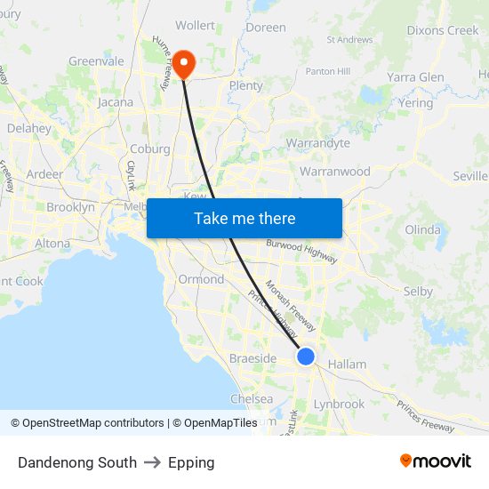 Dandenong South to Epping map