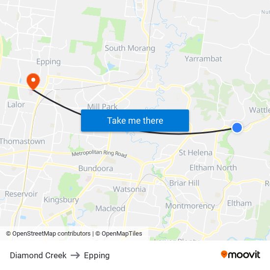 Diamond Creek to Epping map