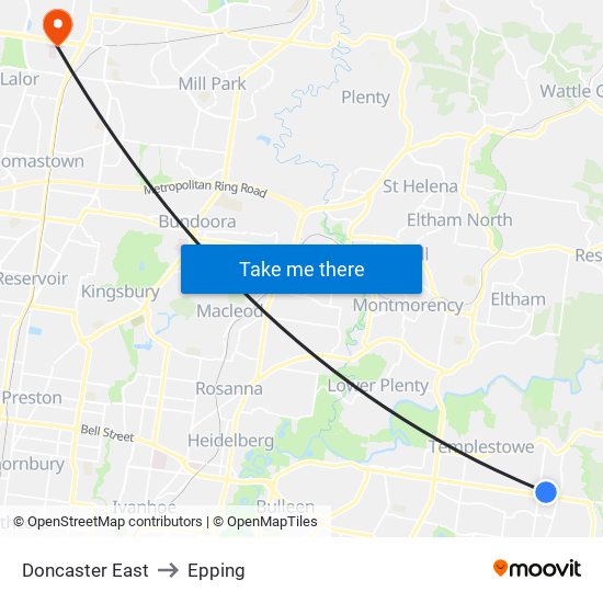 Doncaster East to Epping map