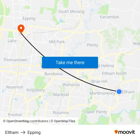 Eltham to Epping map