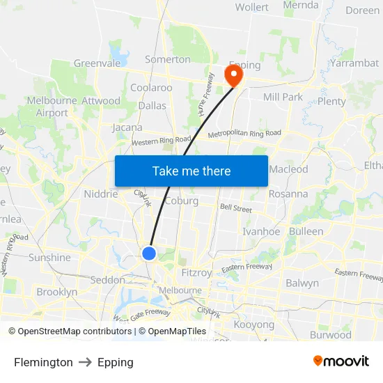 Flemington to Epping map