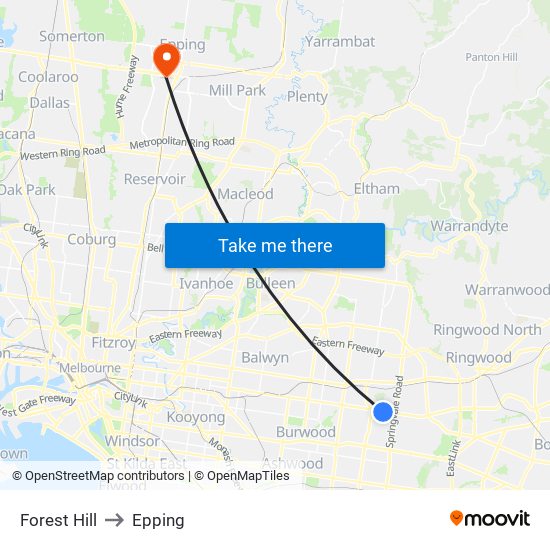 Forest Hill to Epping map