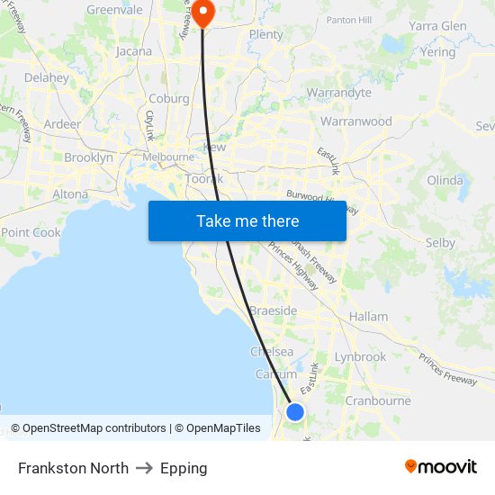 Frankston North to Epping map