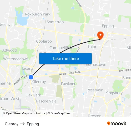Glenroy to Epping map