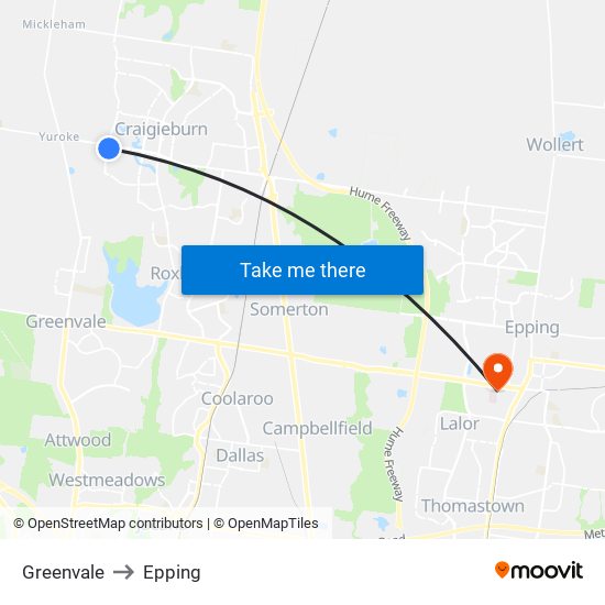 Greenvale to Epping map