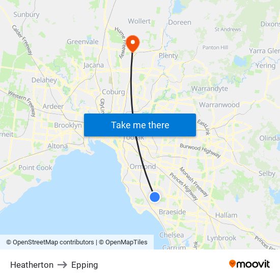 Heatherton to Epping map