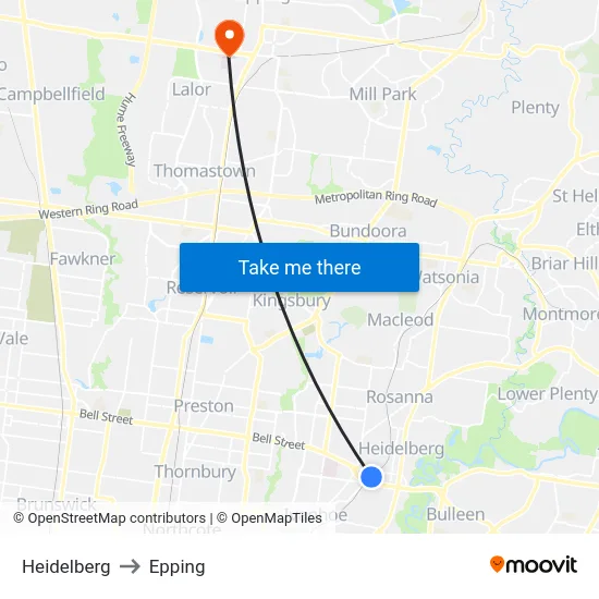 Heidelberg to Epping map