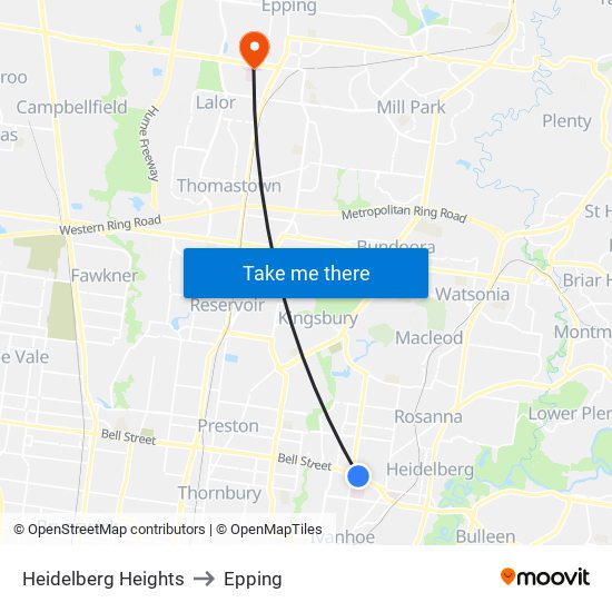 Heidelberg Heights to Epping map