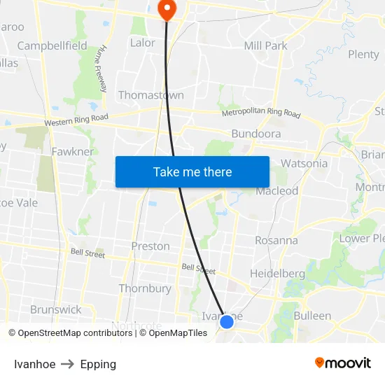 Ivanhoe to Epping map