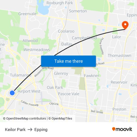 Keilor Park to Epping map