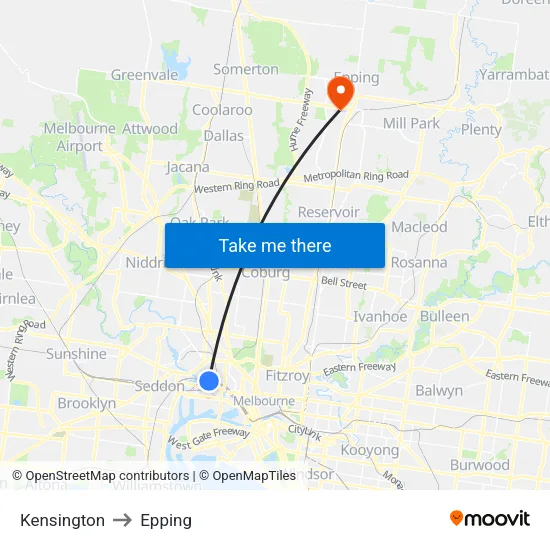 Kensington to Epping map