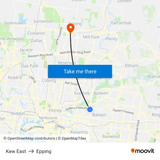 Kew East to Epping map