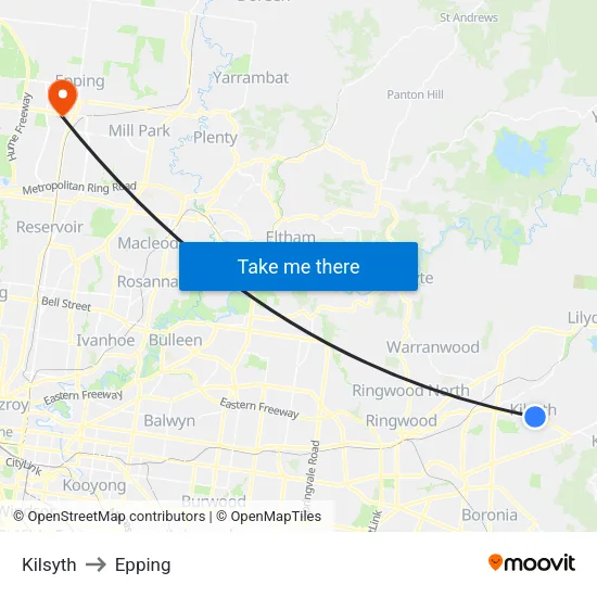 Kilsyth to Epping map