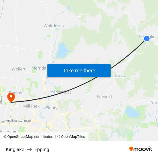 Kinglake to Epping map