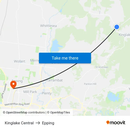 Kinglake Central to Epping map