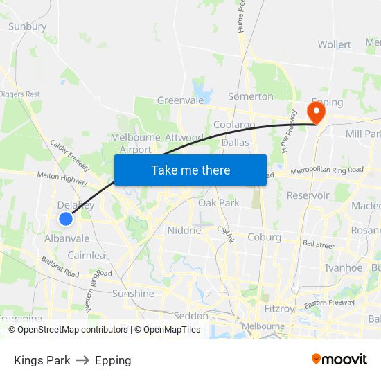 Kings Park to Epping map