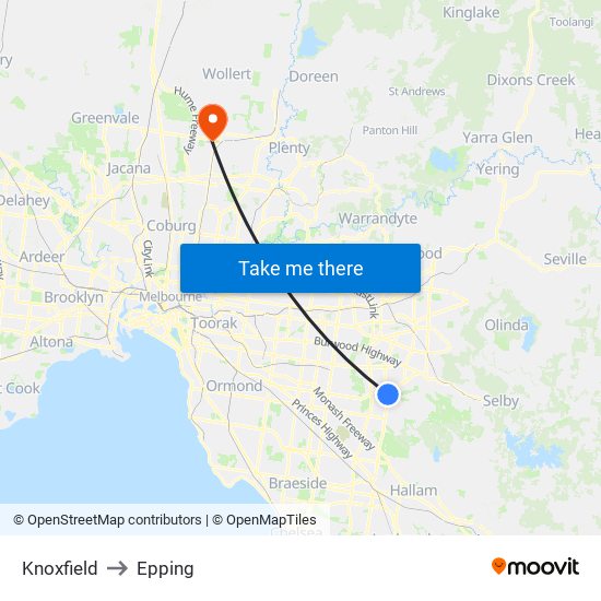 Knoxfield to Epping map