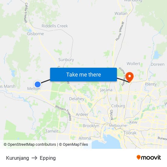 Kurunjang to Epping map