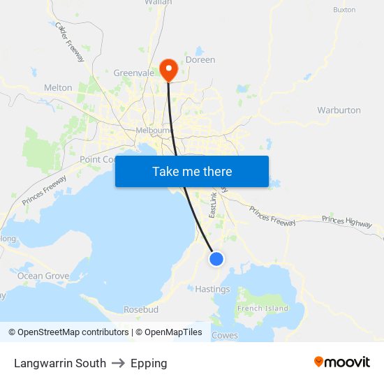 Langwarrin South to Epping map