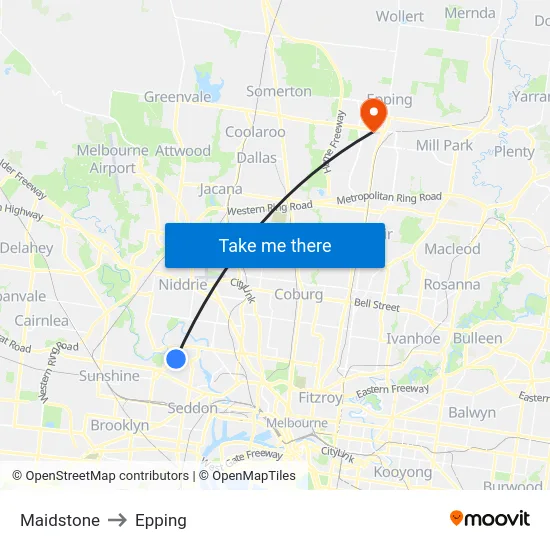 Maidstone to Epping map